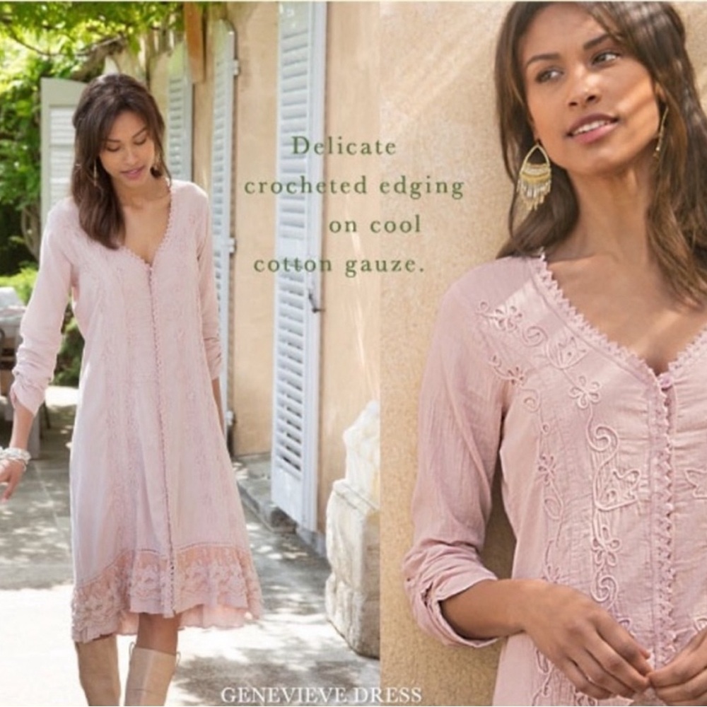 NWT M Soft surroundings embroidered western boho Genevieve dress blush pink new